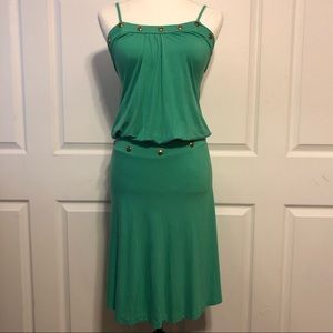 Picalina Green Spaghetti Strap Studded Dress